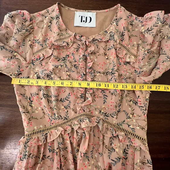 Cottagecore Floral Boho Maxi Dress Small Ruffled Tiered Yellow Fairy Coquette - Picture 8 of 13